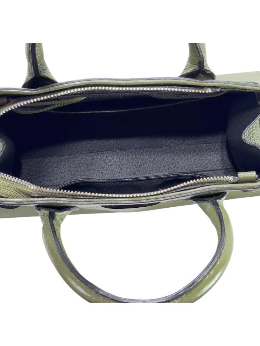 Green Pebbled Italian Leather Handbag Dual Handles Zip Closure - Picture 4 of 10